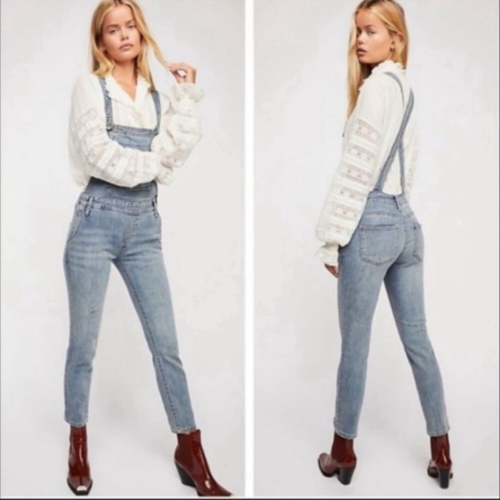 Free People Distressed Overalls Medium Milo Wash Sz 28